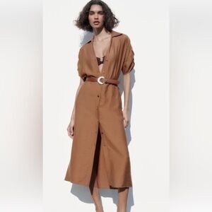 ZARA belted brown shirt dress size XS (fits S)
